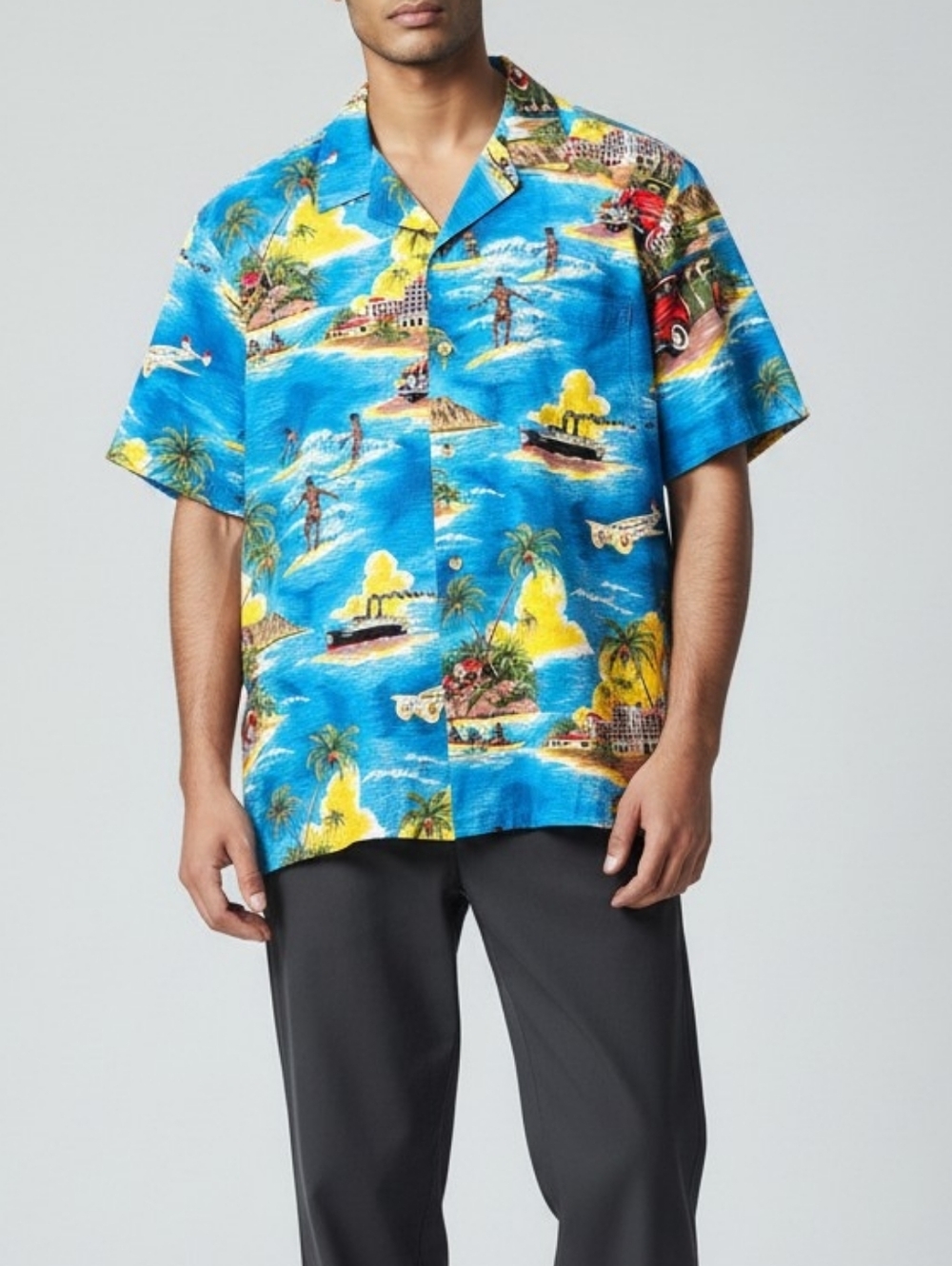 Vintage Styled By RJC Made In Hawaii Tropical Surf Button Down Short Sleeve